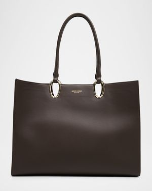 Teardrop Cutout Smooth Leather Shopper Tote Bag