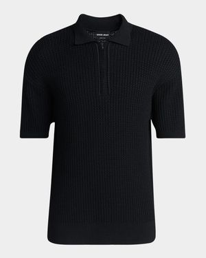 Men's Textured Knit Short-Sleeve Quarter-Zip Polo Sweater