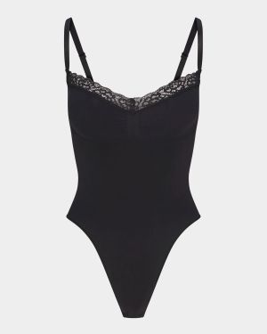 Seamless Sculpt Lace-Trim Thong Bodysuit