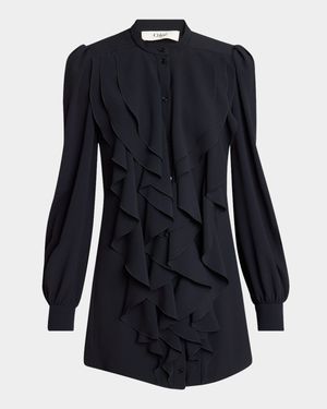 Ruffle Front Long-Sleeve Mini Dress