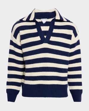 Men's Wool and Cashmere Stripe Knit Johnny-Collar Sweater