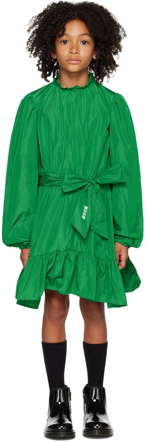 MSGM Kids Enfant | Robe verte à manches bouffantes