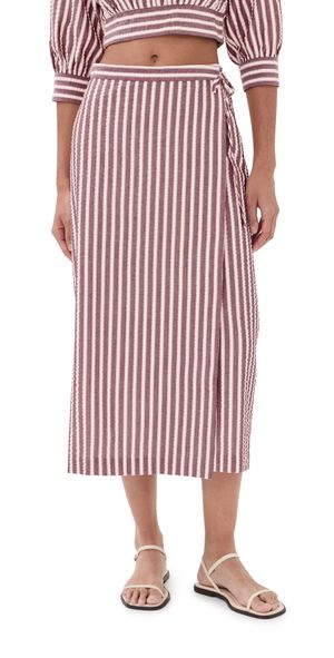 SIMKHAI Monty Wrap Midi Skirt Oxblood Stripe S