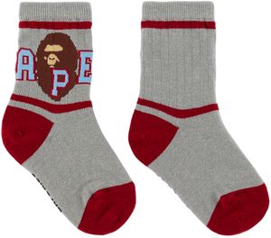 BAPE Kids Gray Striped Ape Head Socks