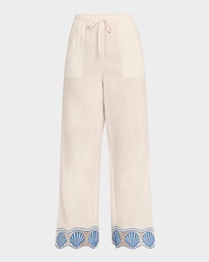 Tildi Embroidered Cotton-Linen Pants