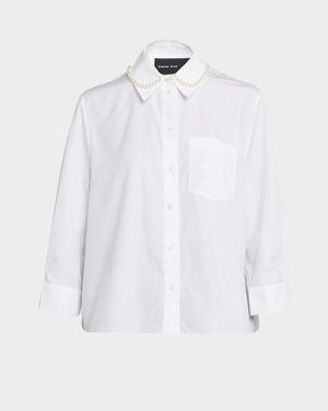 Pearly Beaded Collar Button-Down Shirt