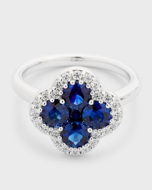 18K Blue Sapphire and Diamond Flower Ring, Size 6.75, 2.31tcw