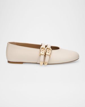 Maven Leather Dual Buckle Mary Jane Ballerina Flats