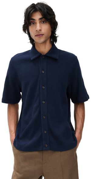 Universal Works Button Through Polo Bright Navy XL