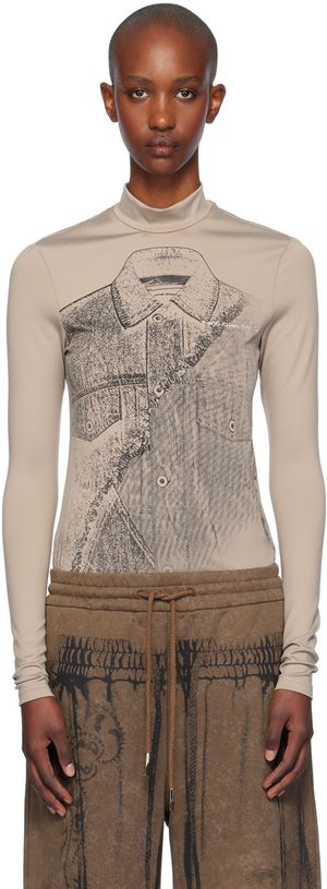 Feng Chen Wang T-shirt taupe en jersey à image déconstruite