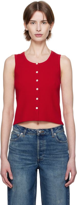 A.P.C. Red Buttoned Tank Top
