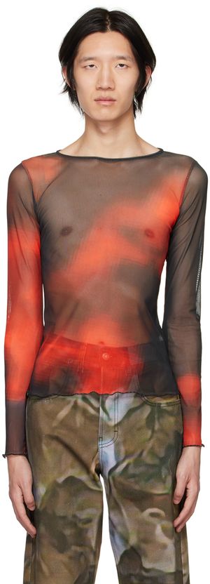 Serapis T-shirt à manches longues Lava orange et noir exclusif à SSENSE