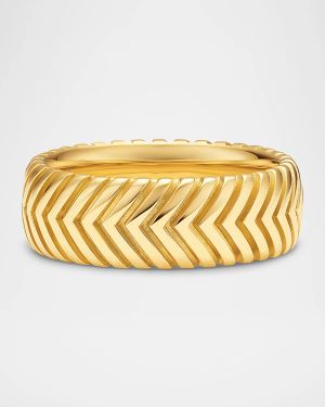 Men's Chevron Band Ring in 18K Gold, 8mm