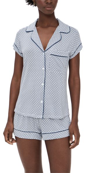 Eberjey Gisele Printed Shortie Pajama Set Geosphere Grey Dawn/Navy S