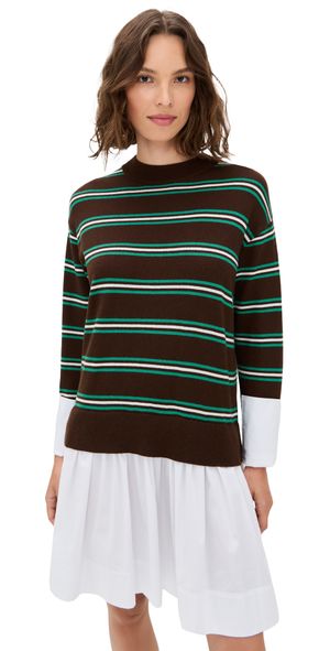SIMONMILLER Pip Poplin Combo Dress Brown/Zingy Green Stripe & Mac XS