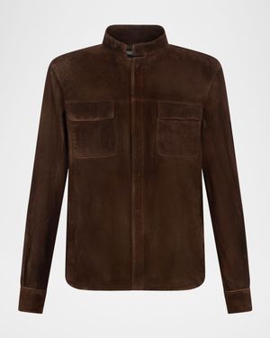 Men's Stand-Collar Distressed Leather Jacket