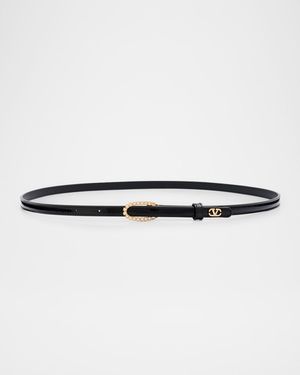 VLogo Signature Vernice Rhinestone Thin Leather Belt, 10mm