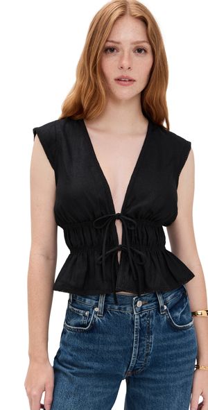 WAYF Clara Short Sleeve Top Black S