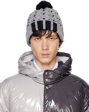 Thom Browne Gray & Black Cable RWB Striped Beanie