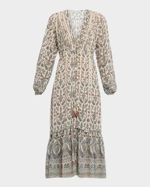 Vani Paisley Long-Sleeve Midi Dress