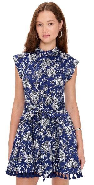 alice + olivia Lucy Cuffed Cap Sleeve Mini Shirt Dress Blooming Wild Indigo 8