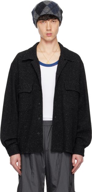 International Gallery BEAMS Chemise noire en tricot double face à col ouvert