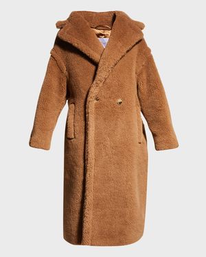 Double-Breasted Camel Hair Blend Teddy Coat