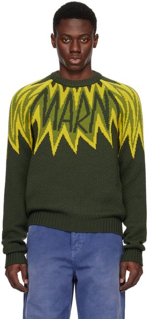 Marni Pull vert à logo et motif graphique