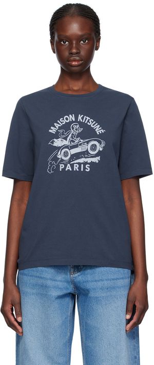 Maison Kitsuné T-shirt bleu marine à image à logo