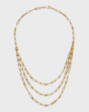 18K Paperclip Triple Strand Bib Necklace
