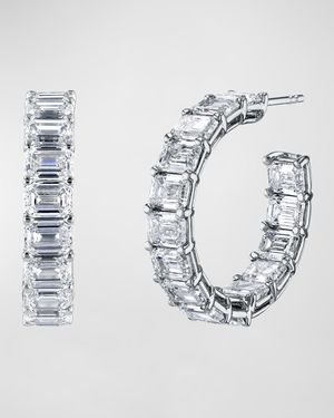 x Christina Adamo 18K Gold East-West Emerald-Cut Diamond Hoop Earrings, 3.8tcw/0.75"L