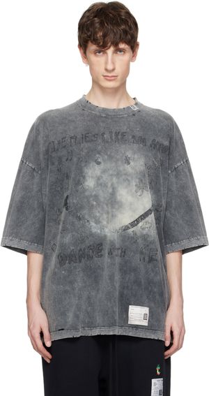 Maison MIHARA YASUHIRO Black Bleached Smily Face Print T-shirt