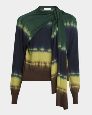 Tie-Dye Wool Knit Shoulder-Tie Sweater