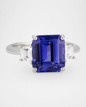 18K White Gold Tanzanite and Diamond Ring, Size 6