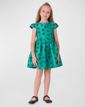 Girl's Polka Dot Bow Dress, Size 3T-10