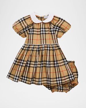 Girl's Check Cotton Dress with Bloomers, Size 1M-18M