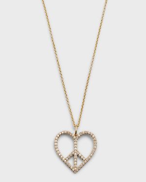 XL Diamond Pave Peace Sign Heart Pendant Necklace