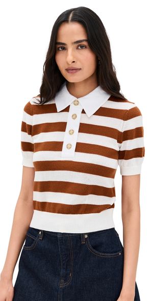 FRAME The Bold Stripe Polo Chestnut Multi M