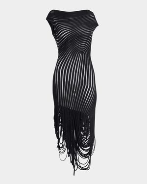 Transparent Contrast Rib Knit Midi Dress