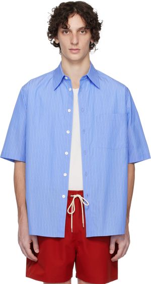 AURALEE Blue Suvin High Count Cloth Stripe Shirt
