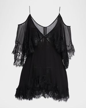 Selune Silk Lace-Trimmed Mini Dress