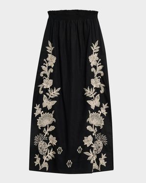 Orla Floral-Embroidered Linen Maxi Skirt