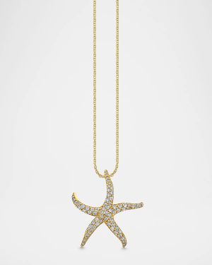 14K Pave Large Starfish Pendant on Heavy Tiffany Chain Necklace