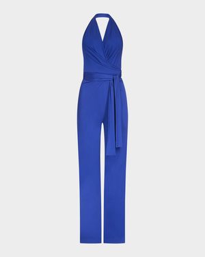 Delia Deep V-Neck Jersey Halter Jumpsuit