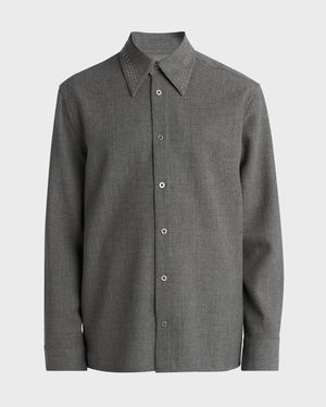 Men's Studded-Collar Wool Button-Down Shirt