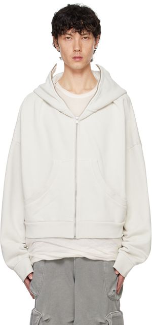 Entire Studios Pull à capuche blanc cassé à glissière prolongée