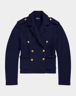Double-Breasted Wool Sweater Blazer