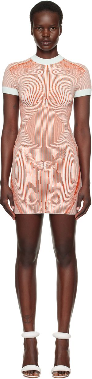 Jean Paul Gaultier Orange & Green 'The Morphing Pinstripes Jacquard' Minidress
