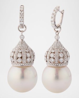 18K White Gold Diamond and South Sea Pearl Earrings