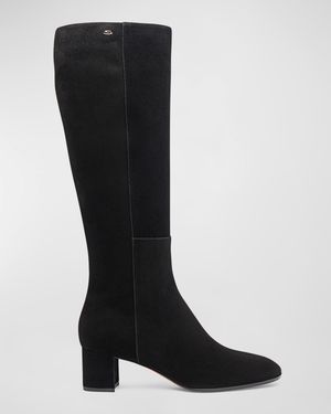 Suede Block-Heel Knee Boots